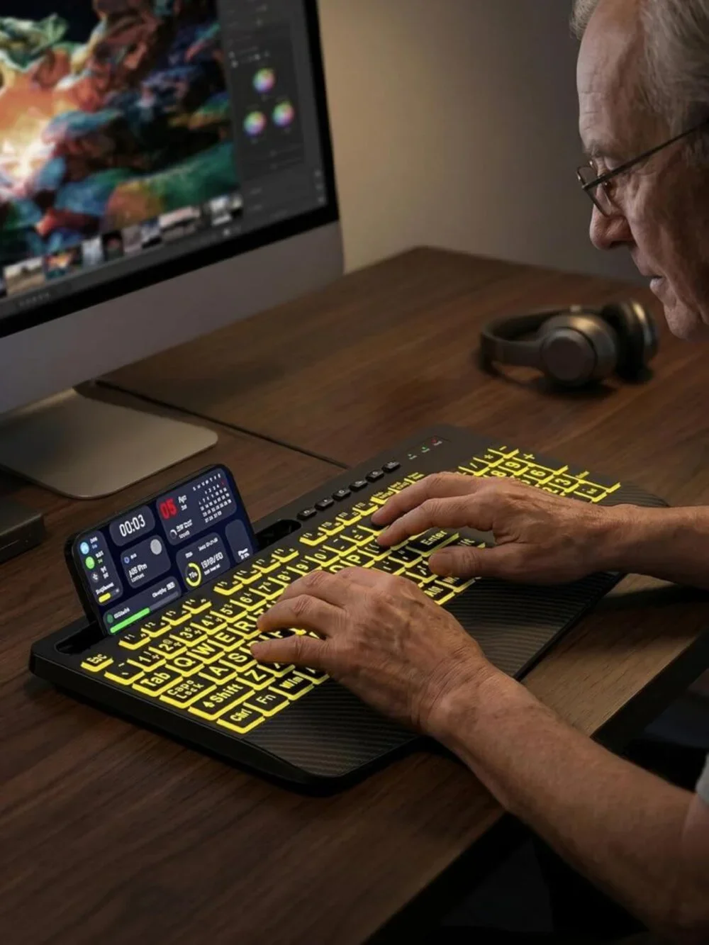 Large Print Backlit Wired USB Keyboard with 7-Color Lights & Wrist Rest - Easy